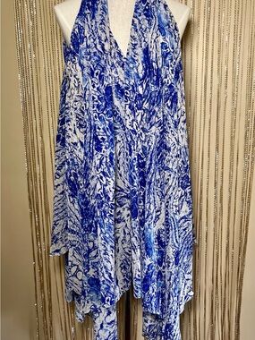Ark & Co Blue and White Asymmetrical Halter Dress